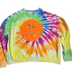 Tie-dye smiley face crewneck sweatshirt in multicoloured and orange hues #crew